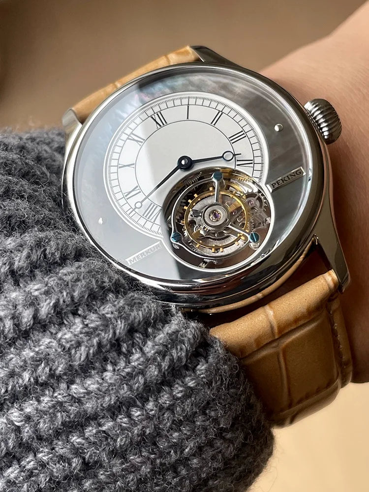 Merkur Men's Tourbillon Watch – Sapphire, Mother of Pearl Dial, 42mm