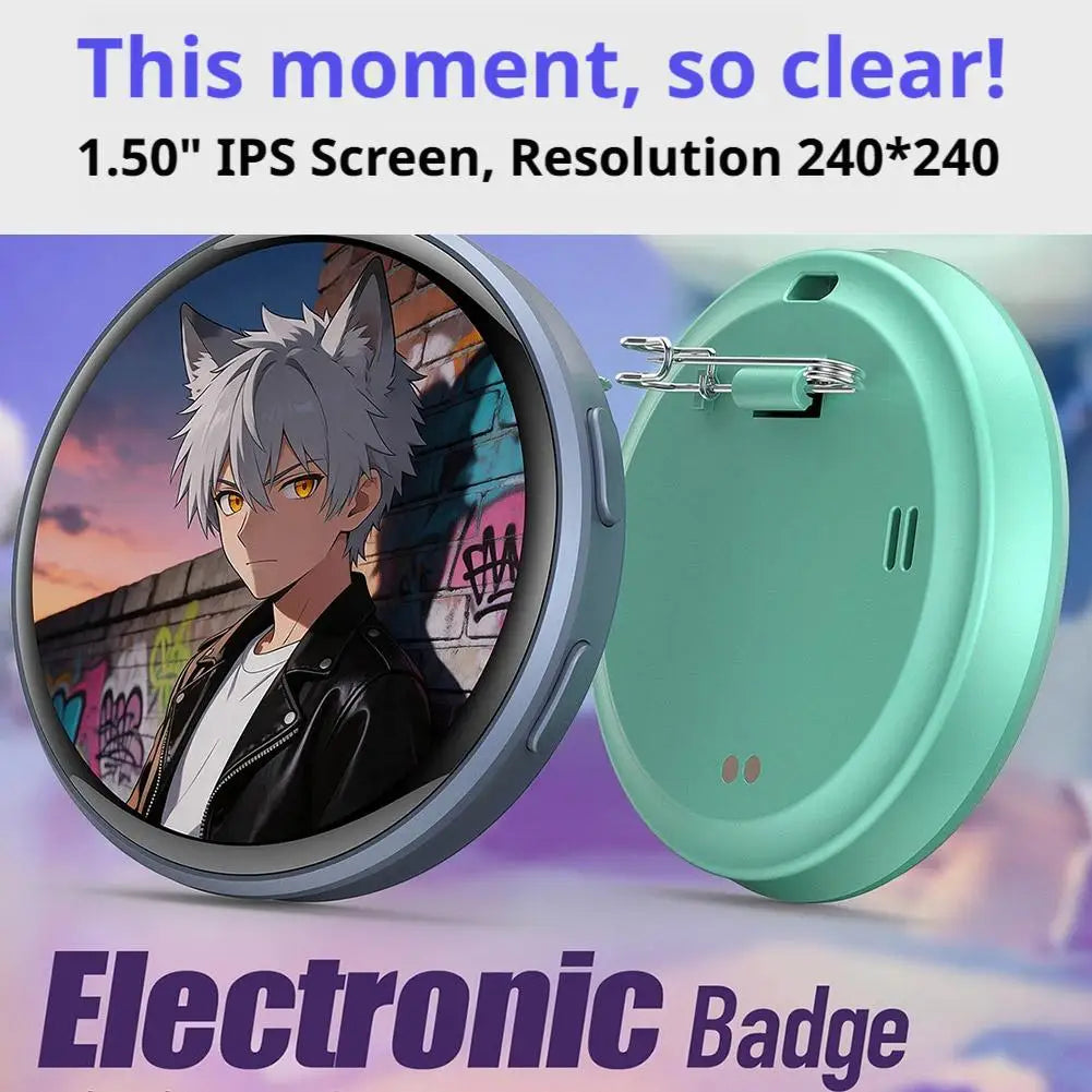 Anime Digital Badge – HD Touchscreen E-Pin with Photo & Video Display