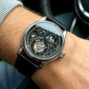 Merkur Men's Skeleton Tourbillon Watch – Sapphire, Engraved, Black