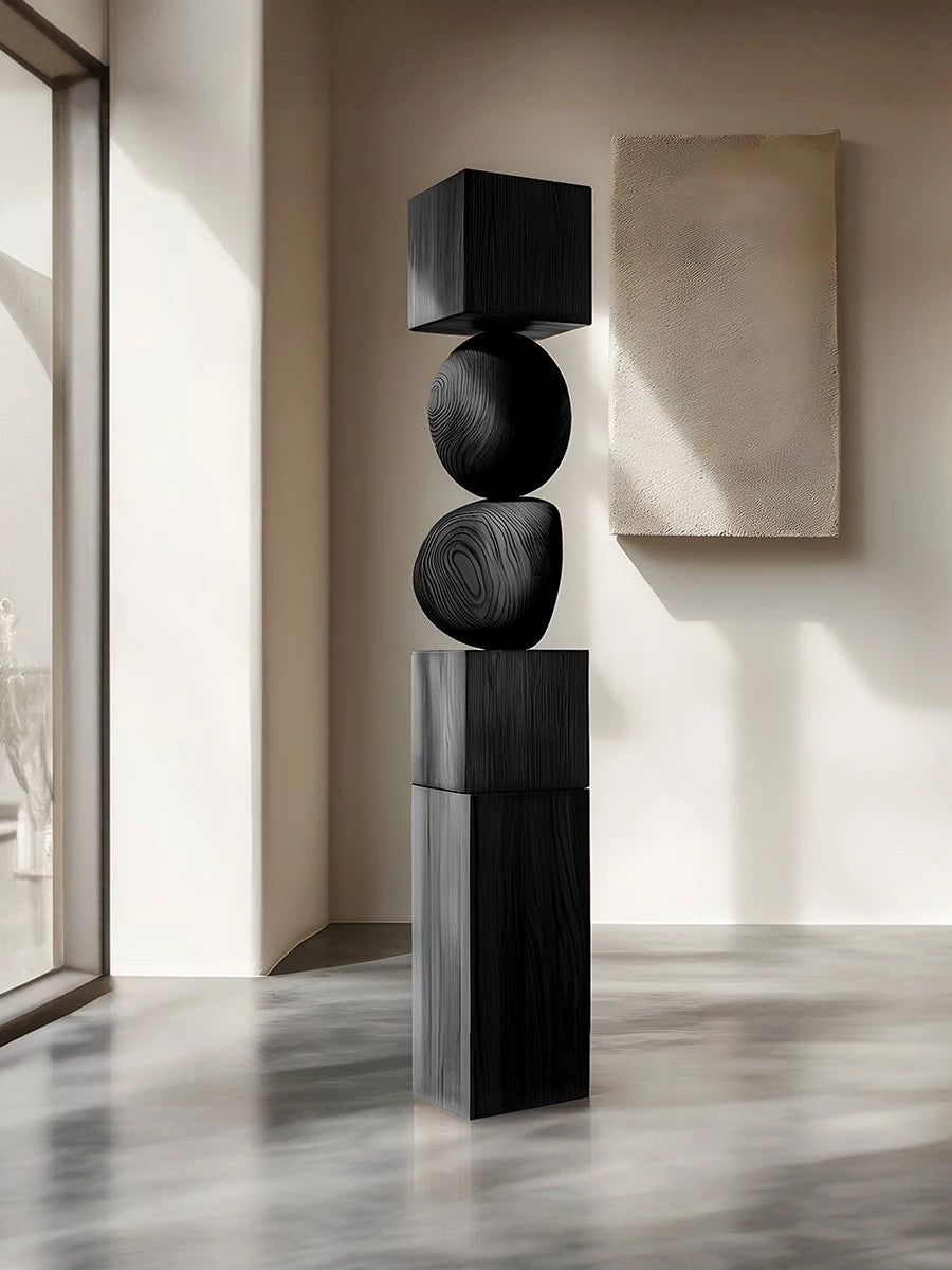 Hand-Carved Wood Floor Sculpture — Abstract Entrance Ornament, 170cm