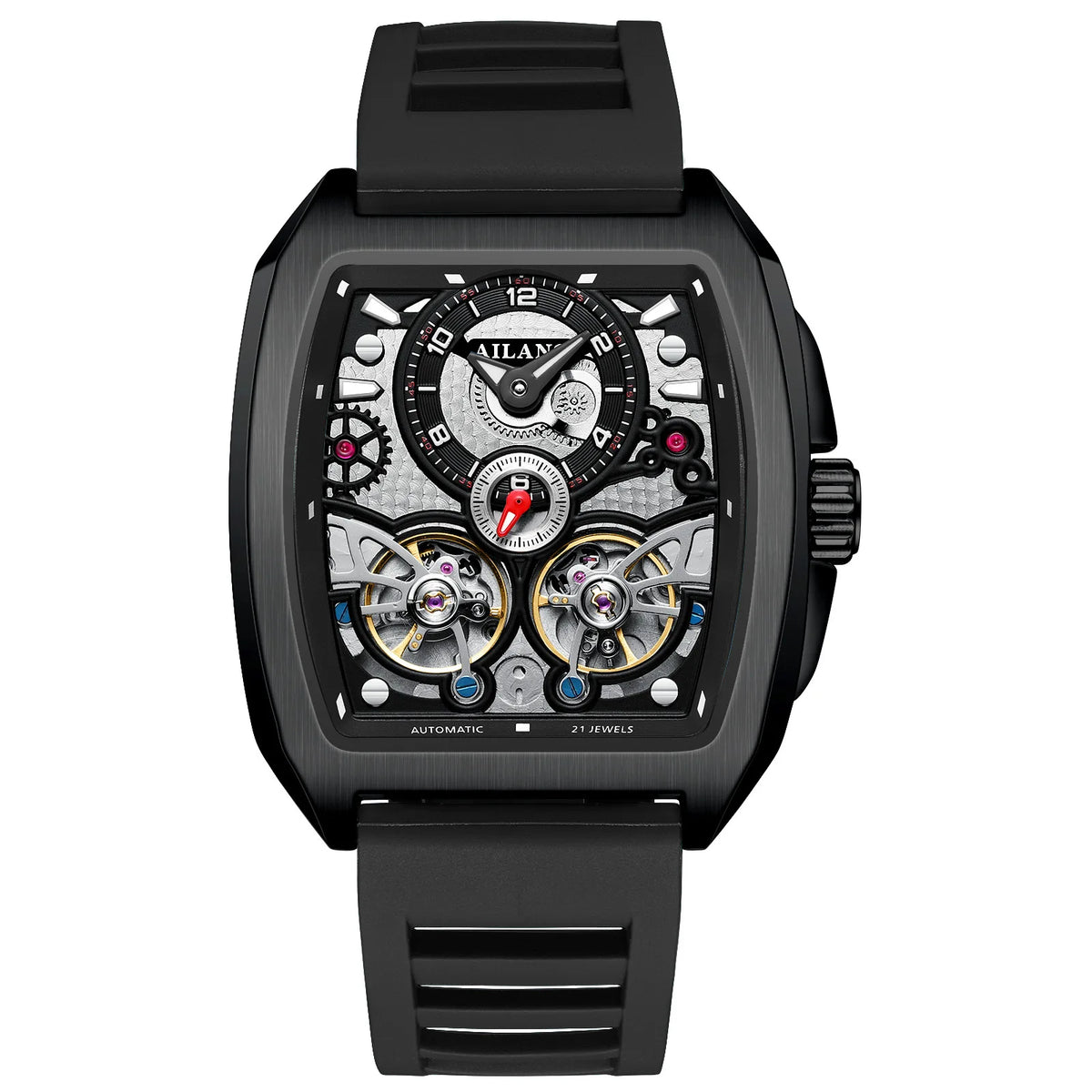 AILANG Men's Double Tourbillon Automatic Watch – Silicone Strap, Luminous