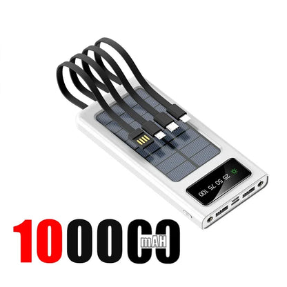 200000mAh Solar Power Bank Large Capacity Super Fast Charging Digital Display 4 Cables External Battery For iphone 16 15 Xiaomi