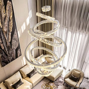 Crystal Ring Chandelier — Luxury Staircase Pendant, Remote Dimming