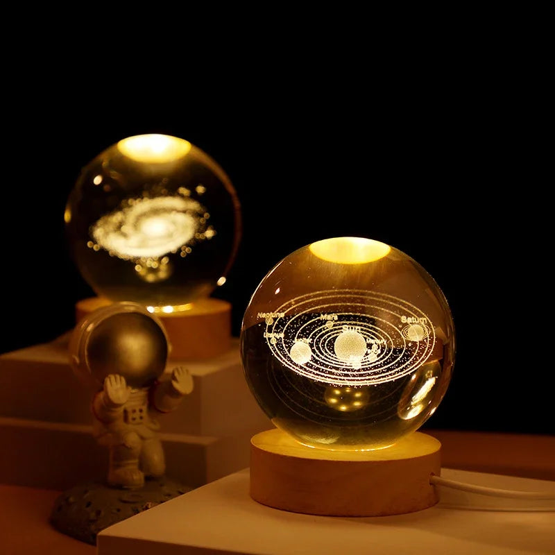 Crystal Ball 3D Customised, Planet Night Light Laser Engraved Solar System Globe Astronomy Festival Gifts Home Desktop Decoration