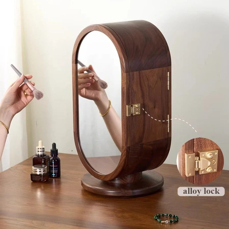 Solid Wood Jewellery Box with Mirror – Rotating Multifunctional Storage Cabinet