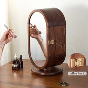 Solid Wood Jewellery Box with Mirror – Rotating Multifunctional Storage Cabinet