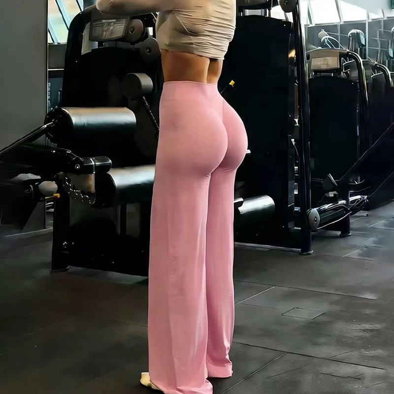 Women's Wide-Leg Gym Leggings – High Waist, Tummy Control, Grey