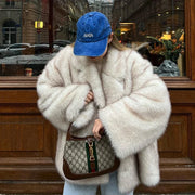 Neo Mint Women's Oversized Faux Fur Coat – Gradient Fluffy Winter Jacket