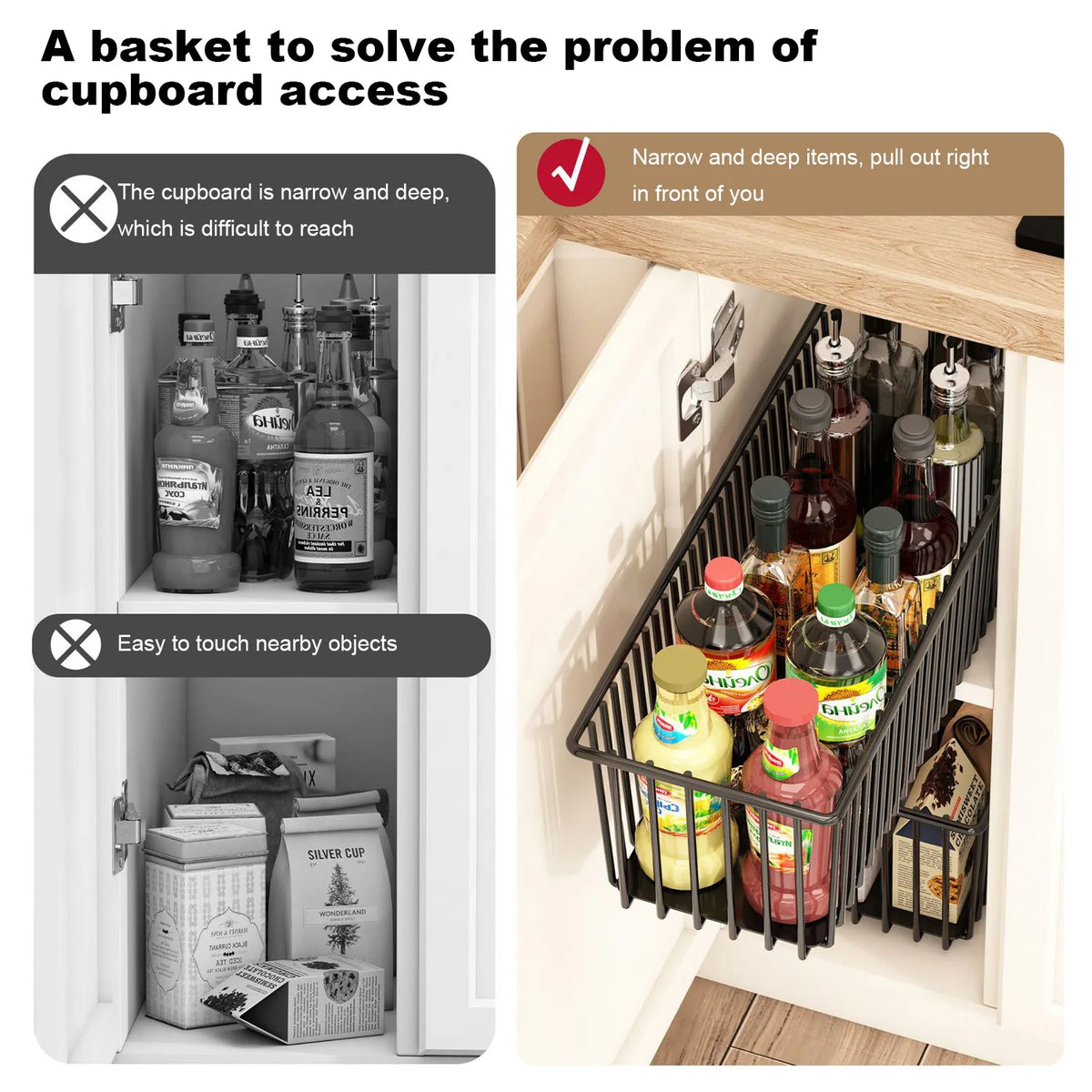 2-Pack Pull-Out Under-Sink Organiser – Sliding Cupboard Storage Baskets
