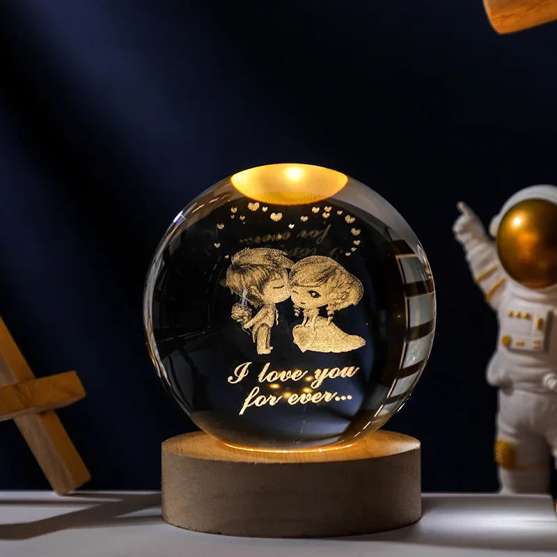 Crystal Ball 3D Customised, Planet Night Light Laser Engraved Solar System Globe Astronomy Festival Gifts Home Desktop Decoration