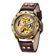 Retro Style Men Automatic Mechanical Watch Skeleton Steampunk Genuine Leather Band Mens Self Winding Wrist Watches Men Reloj