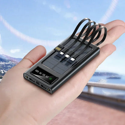 200000mAh Solar Power Bank Large Capacity Super Fast Charging Digital Display 4 Cables External Battery For iphone 16 15 Xiaomi