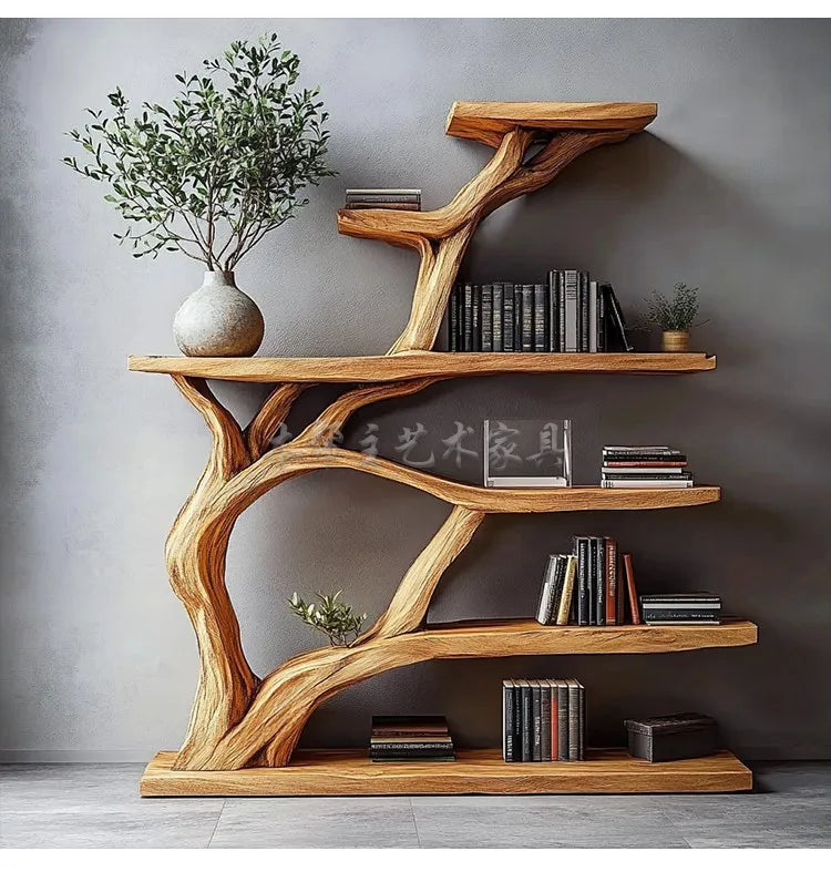 Natural Trunk Display Cabinet — Chinese-Style Wood Showcase Stand