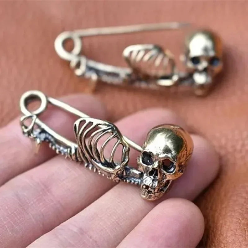 2-Pack Gothic Skull Brooch Pins – Vintage Safety Pin for Jackets & Scarves
