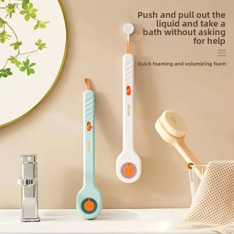 Long-Handle Bath Brush – Soft Liquid-Filled Bristles with Back Scrubber