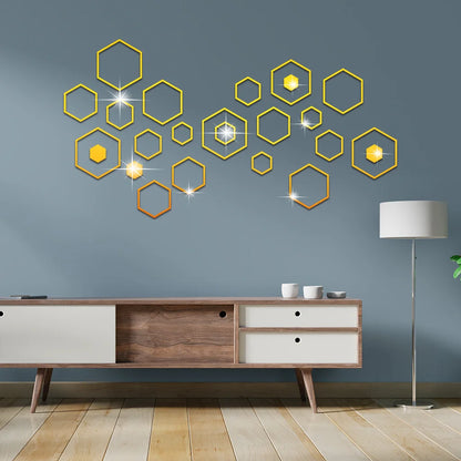 24pcs Hollow 3D Hexagonal Mirror Wall Sticker DIY Honeycomb Decoration Self Adhesive Paper Waterproof Home Living Room Bedroom