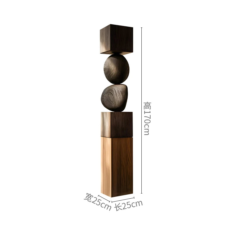 Hand-Carved Wood Floor Sculpture — Abstract Entrance Ornament, 170cm