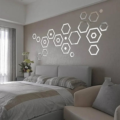 24pcs Hollow 3D Hexagonal Mirror Wall Sticker DIY Honeycomb Decoration Self Adhesive Paper Waterproof Home Living Room Bedroom