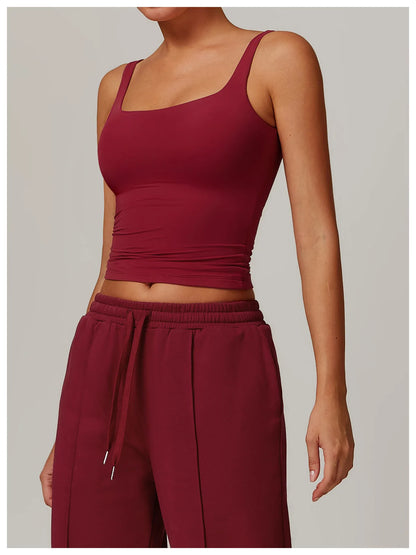 Hearuisavy Women's Sports Bra Square Neck Tight Yoga Tank Top Gym Running Breathable Casual Vest Female Comfort Fit Workout Top