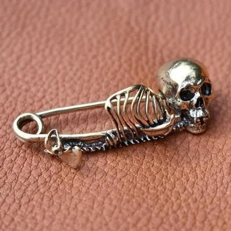 2-Pack Gothic Skull Brooch Pins – Vintage Safety Pin for Jackets & Scarves