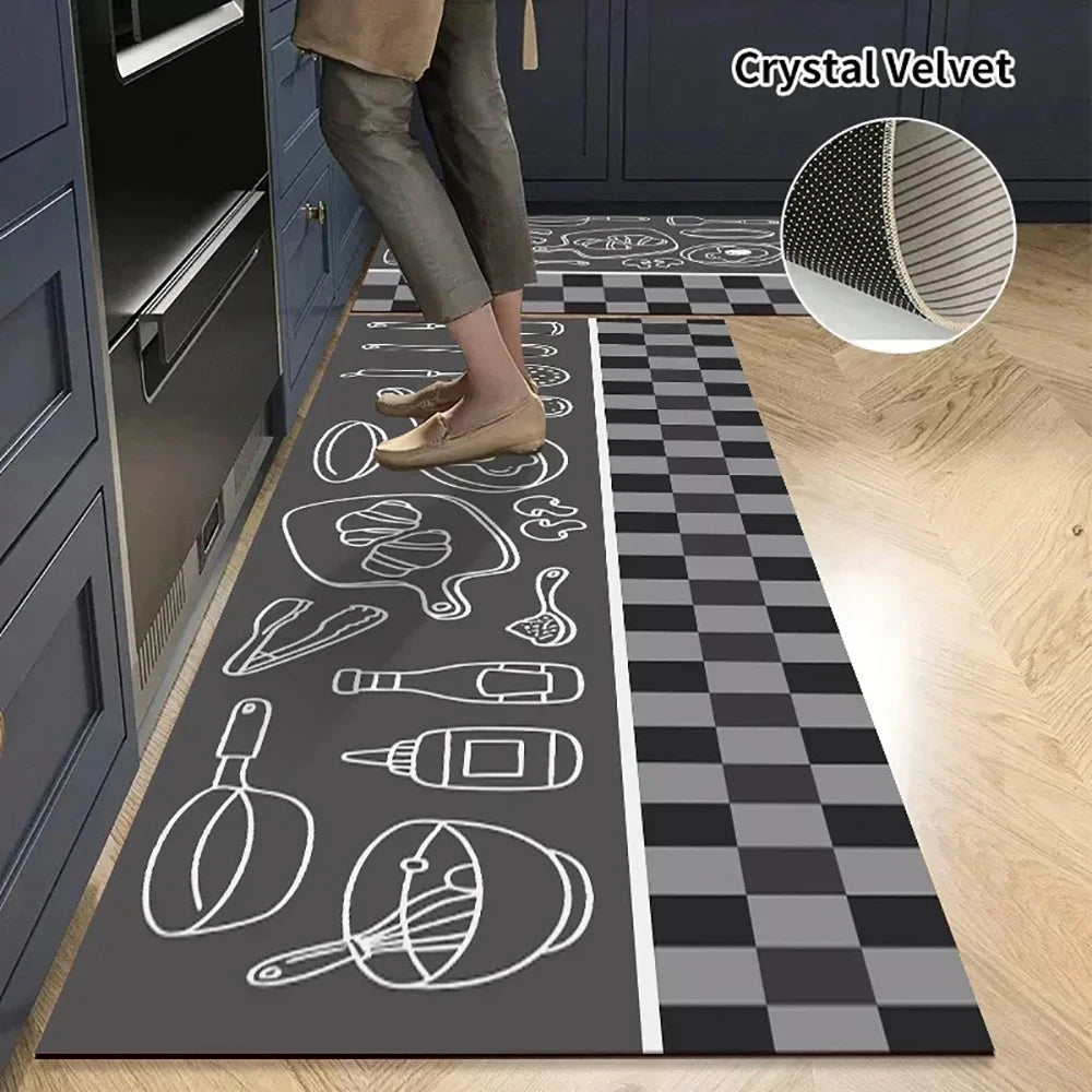 Non-Slip Velvet Kitchen Runner Mat – Absorbent Long Floor Rug