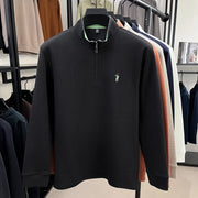 Men's Half-Zip Pony Embroidery Pullover – Stand-Collar Casual Top