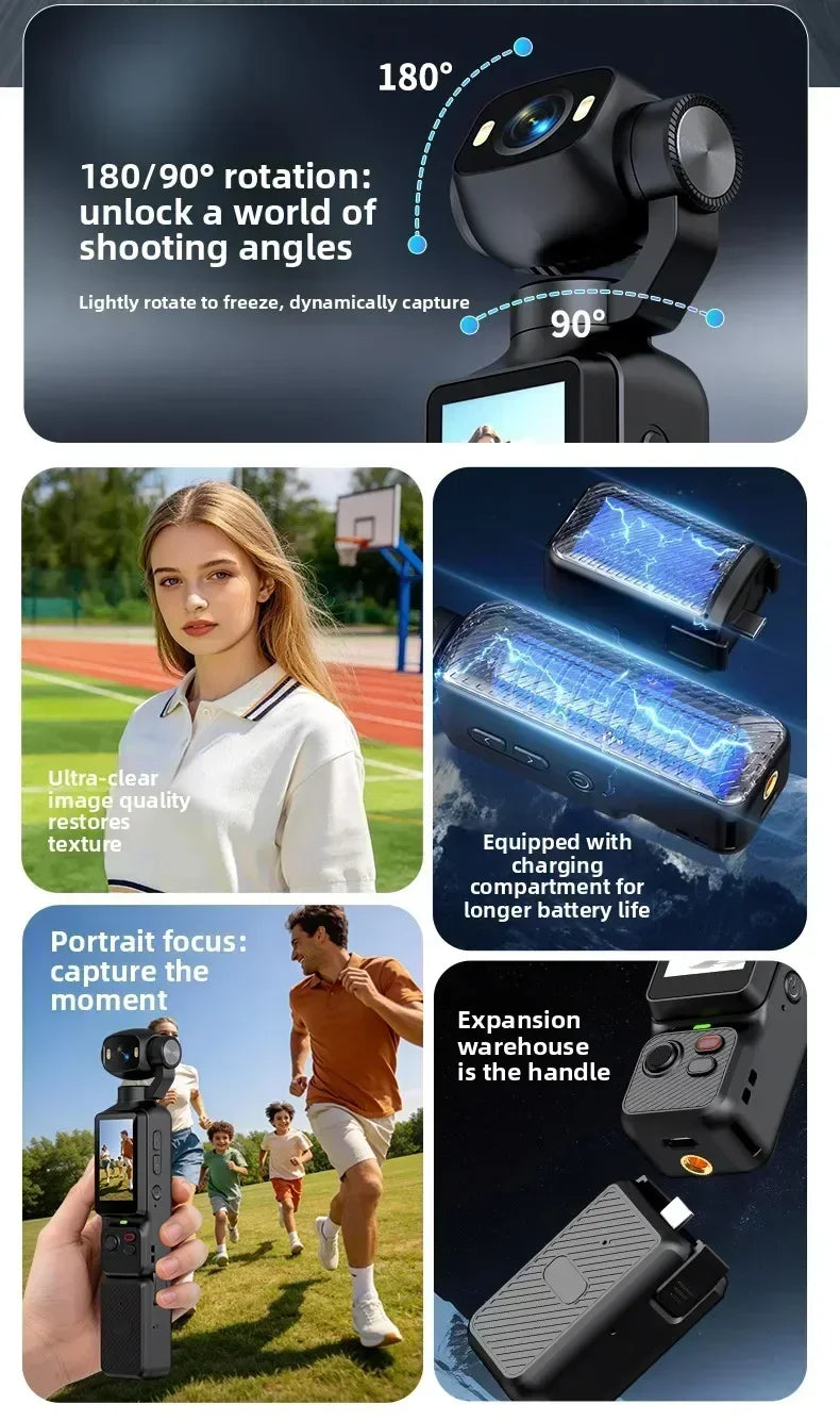 Pocket Vlogging Camera with Rotating Lens & Fill Light