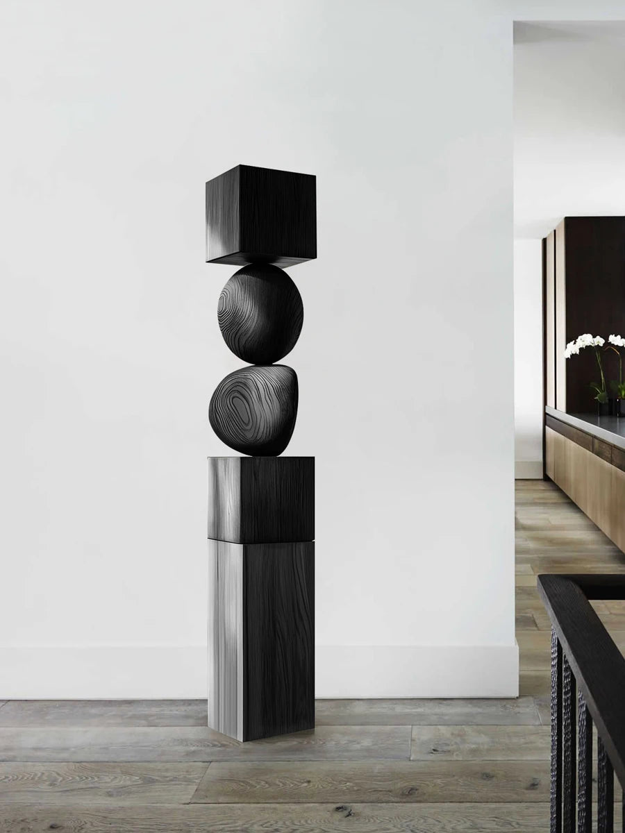 Hand-Carved Wood Floor Sculpture — Abstract Entrance Ornament, 170cm - photo 4