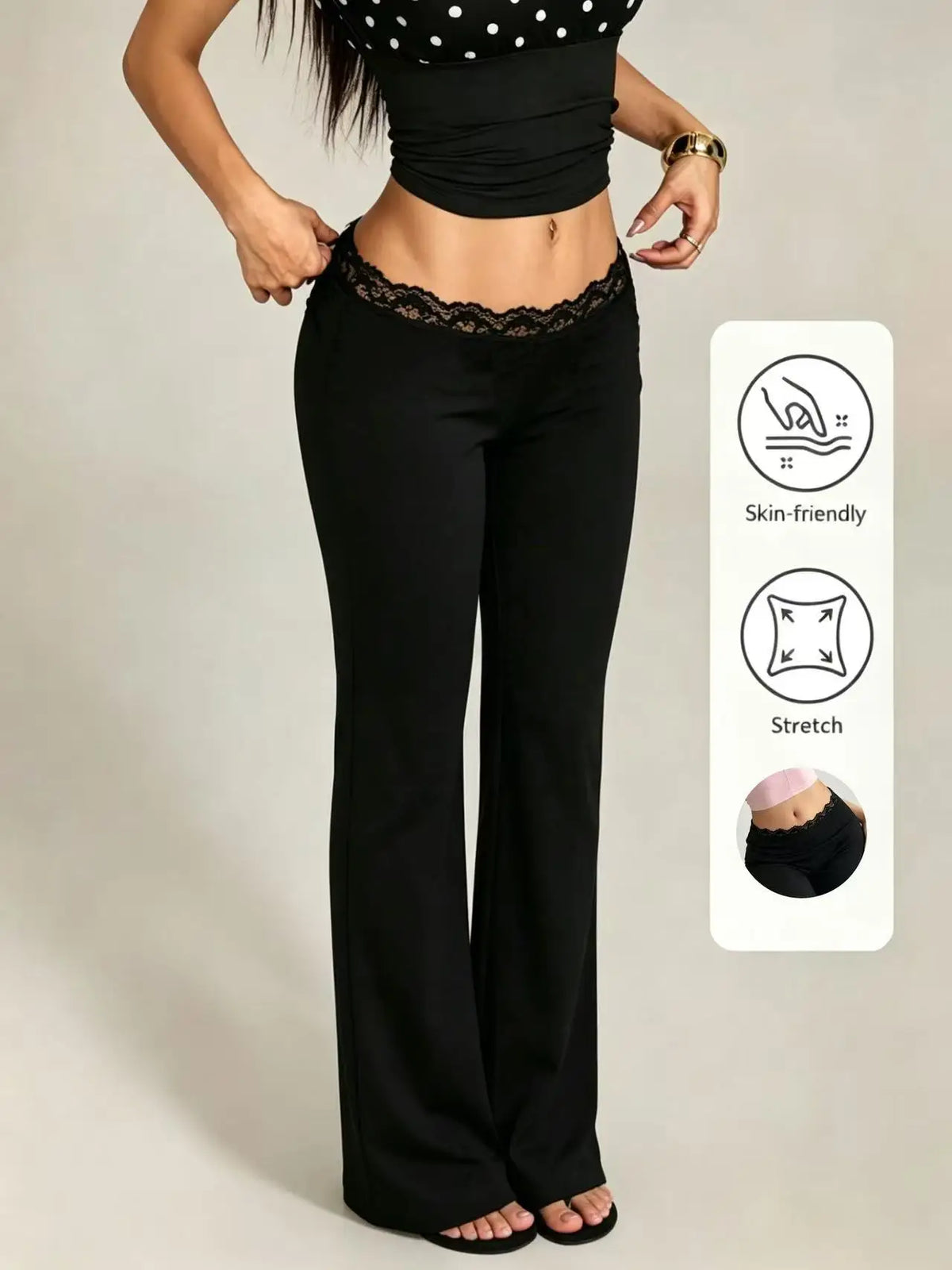 New Sexy Lace High Waisted Leggings for Girls, Flared Pants, Daily Casual Elastic Breathable Pants, Women's Clothing for Travel