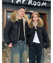 ZAROY Fur-Collar Hooded Parka – Thick Padded Y2K Winter Coat