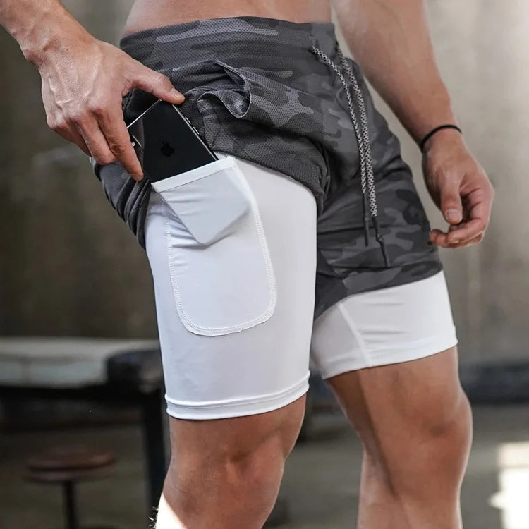 Men's Camo 2-in-1 Running Shorts – Quick-Dry Gym & Training Shorts