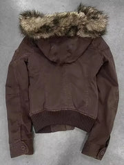 Women's Fleece-Lined Hooded Jacket – Vintage Winter Coat with Fur Collar