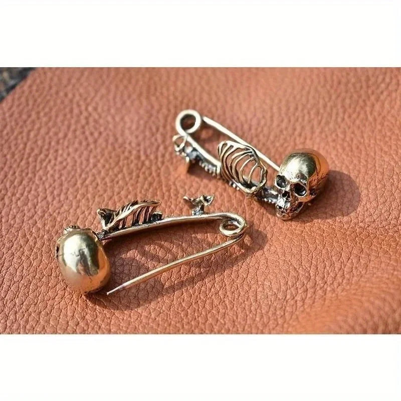 2-Pack Gothic Skull Brooch Pins – Vintage Safety Pin for Jackets & Scarves