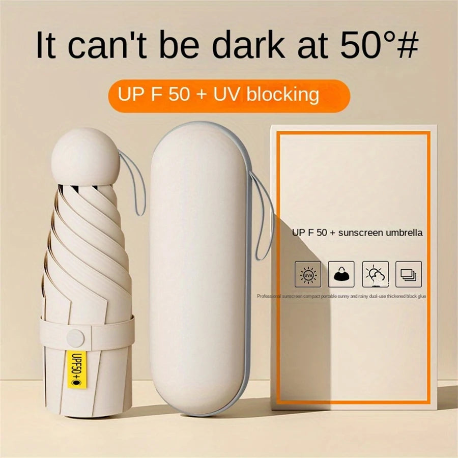 Mini Anti-UV Umbrella – Compact Sun & Rain Protection, 6 Reinforced Ribs