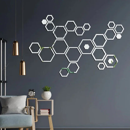24pcs Hollow 3D Hexagonal Mirror Wall Sticker DIY Honeycomb Decoration Self Adhesive Paper Waterproof Home Living Room Bedroom