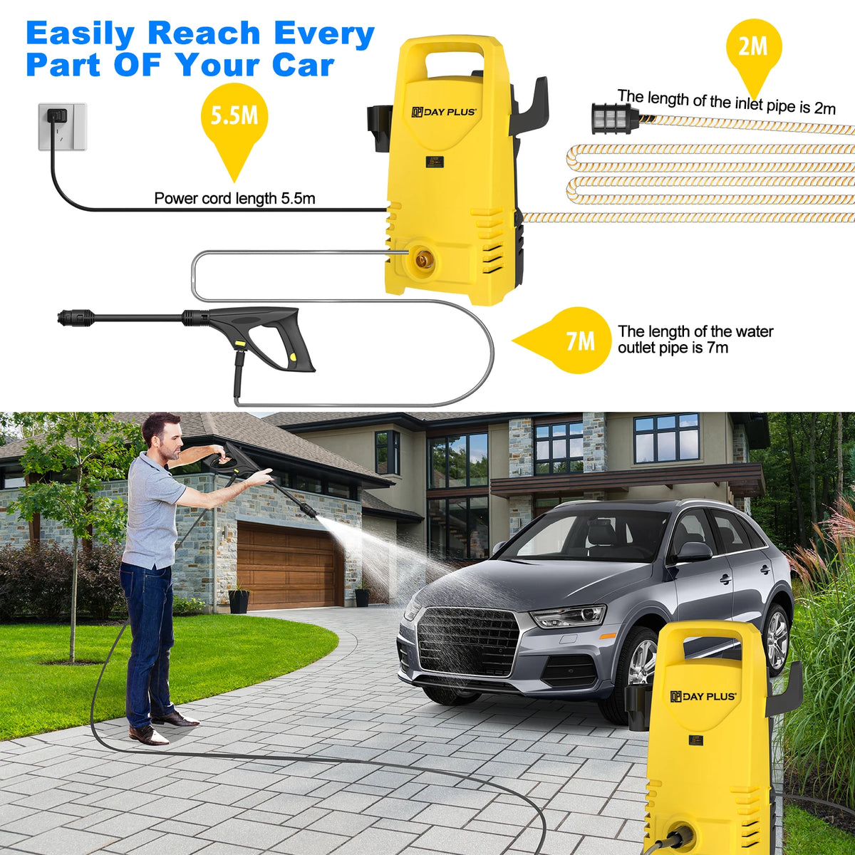 2050PSI Electric High Pressure Washer – 2300W with Adjustable Nozzle & Detergent Tank
