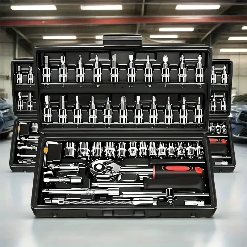 46-Piece Socket Wrench Set – Cr-V Steel Ratchet Tool Kit with Bag