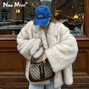 Neo Mint Women's Oversized Faux Fur Coat – Gradient Fluffy Winter Jacket
