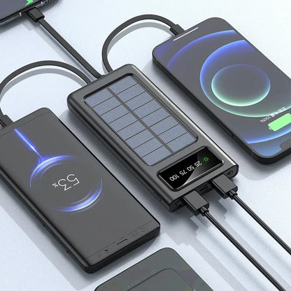 200000mAh Solar Power Bank Large Capacity Super Fast Charging Digital Display 4 Cables External Battery For iphone 16 15 Xiaomi