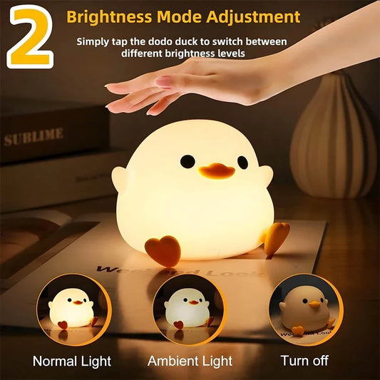 ED Night Light Cute Duck Cartoon Animals Silicone Lamp for Children Kid Touch Sensor Timing USB Rechargeable for Birthday Gifts