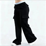 Women's Wide-Leg Cargo Pants – Elastic Waist with Large Pockets