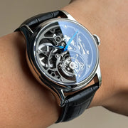 Merkur Men's Skeleton Tourbillon Watch – Sapphire, Carved, Black, 42mm