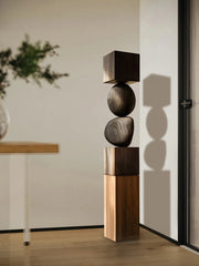 Hand-Carved Wood Floor Sculpture — Abstract Entrance Ornament, 170cm