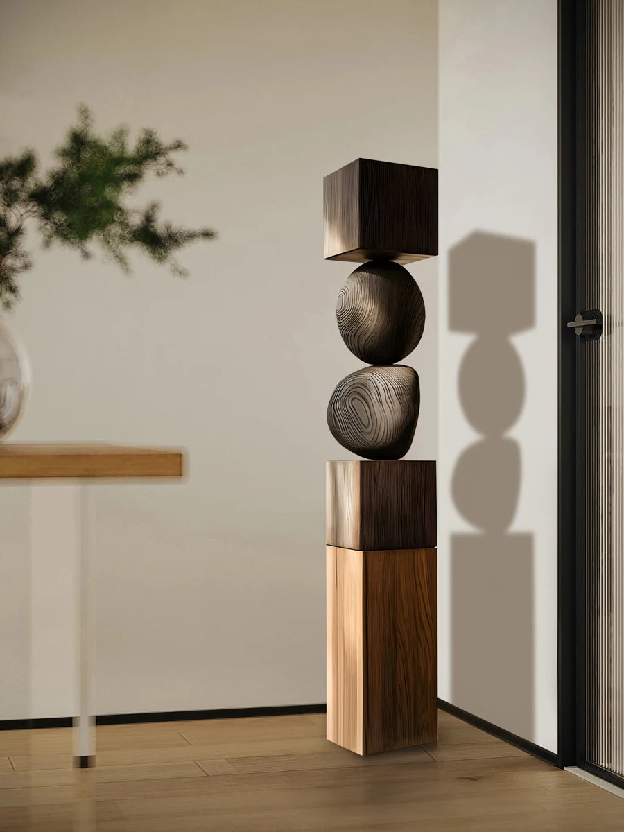 Hand-Carved Wood Floor Sculpture — Abstract Entrance Ornament, 170cm - photo 2