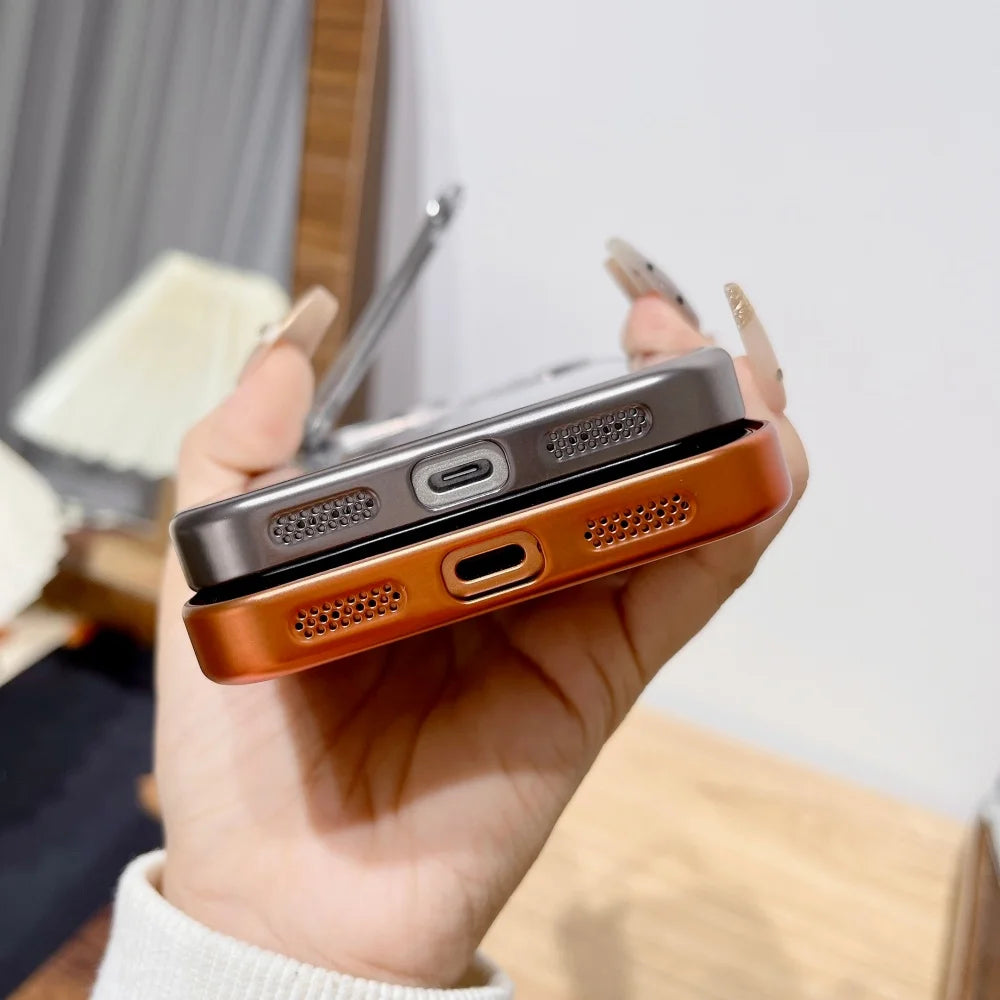 Plating Fold Glass Camera Stand Holder Clear Phone Case For iPhone 17 Pro Max 17 Pro Ultra Thin Transparent Shockproof PC Cover