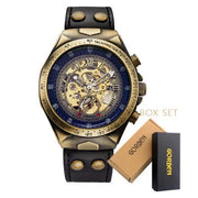 Retro Style Men Automatic Mechanical Watch Skeleton Steampunk Genuine Leather Band Mens Self Winding Wrist Watches Men Reloj