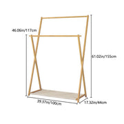 Bamboo Double-Rod Clothes Rack – Sturdy Garment Rail with Hooks