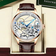 AILANG Men's Sports Automatic Watch – Leather Strap, Luminous Hollow Dial
