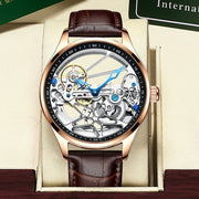 AILANG Men's Sports Automatic Watch – Leather Strap, Luminous Hollow Dial