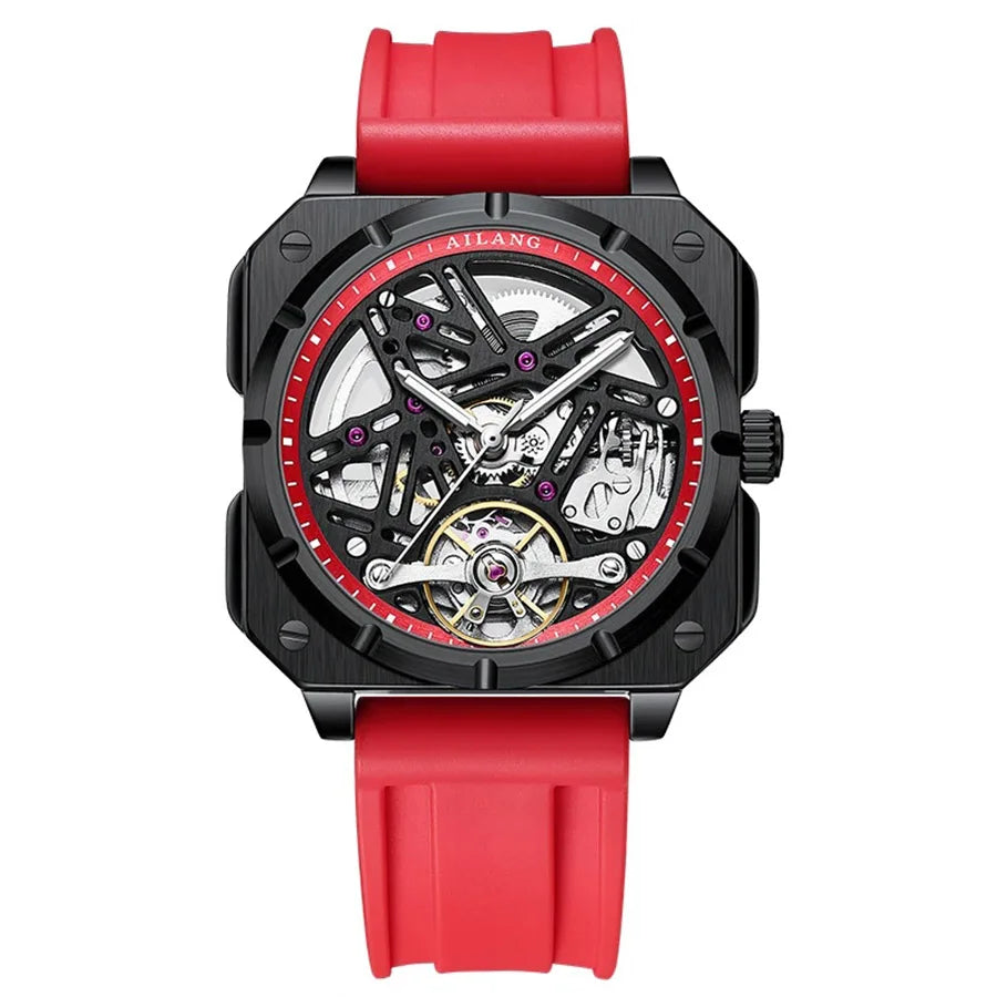 AILANG Men's Square Automatic Tourbillon Watch – Hollow Dial
